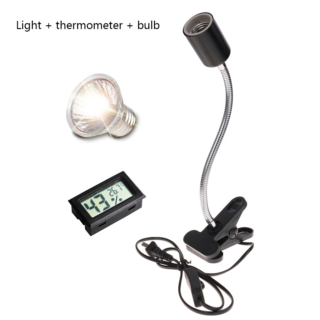 UVA UVB Reptile Lamp Set Flexible Clamp Lamp Holder Thermometer Hygrometer Turtle Tortoises Basking Lamp Heat Light Kit: black-75w