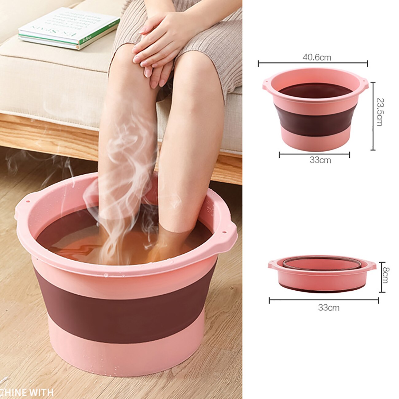Plastic Folding Bucket Foot Bath Bucket Bathroom Foldable Foot Tub Wash Basin Laundry Buckets Portable Water Container: Pink