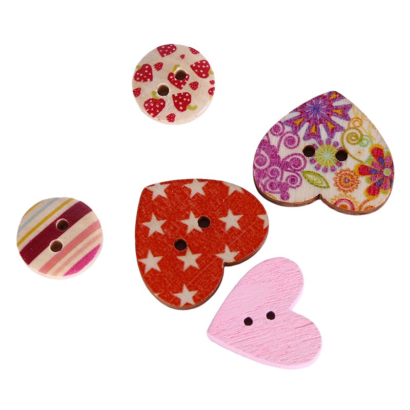 50/100 stuks houten knopen met 2 gaten en verschillende vormen voor scrapbooking, knutselen, doe-het-zelf, babykleding, naaiaccessoires, knoopdecoratie