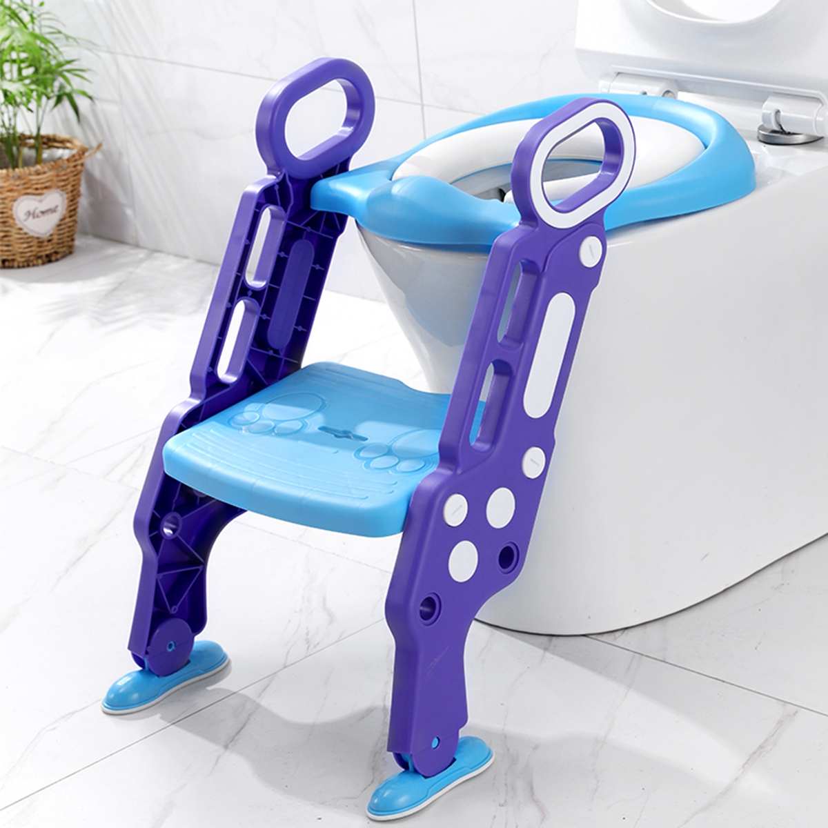 Baby Potty Toilet Training Seat With Stairs Folding Adjustable Toddlers WC Urinal Boys Girls Safe Soft Cushion Safety Chair: blue purple