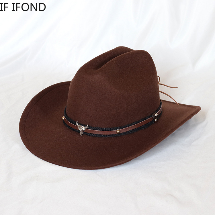Novo chapéu de cowboy ocidental do vintage para cavalheiro masculino senhora jazz cowgirl com aba larga de couro cloche igreja sombrero hombre bonés