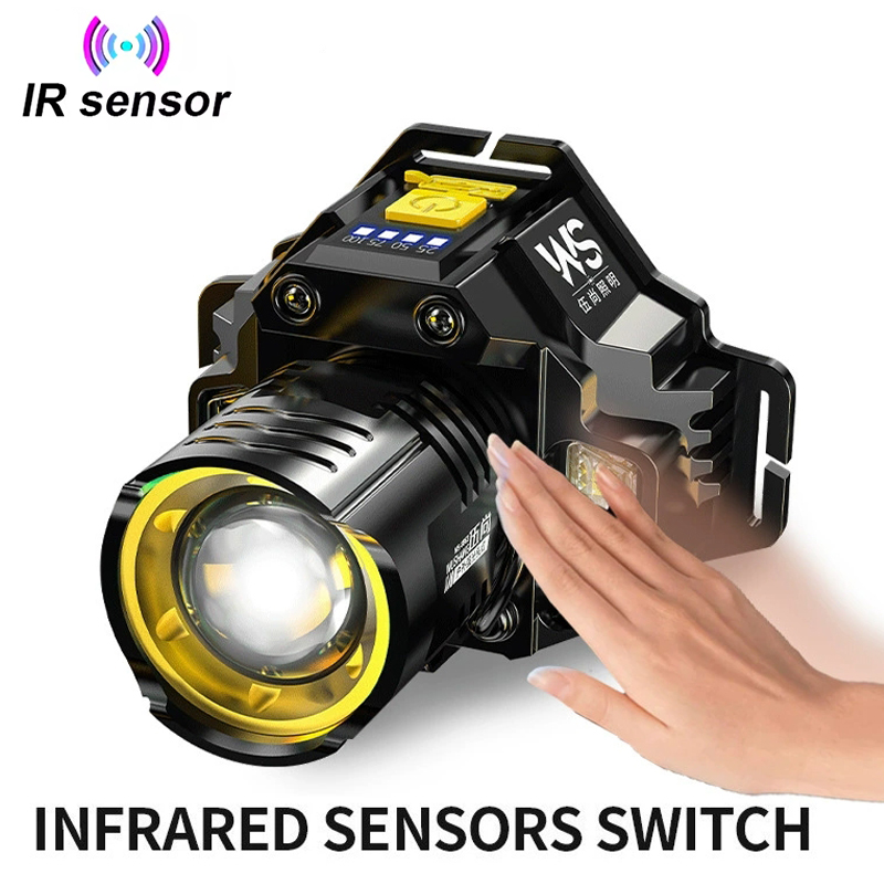 Rechargeable Powerful Headlamp 90° Adjustable Zoomable LED Headlight Built-in 18650 Battery for Camping Front Head Lantern