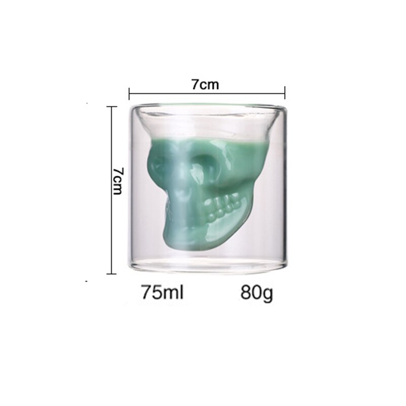 16pc Double Glass Beer Whiskey Vodka Wine Water Champagne Cocktail Wine Glass Coffee Milk Mug set 25ML Transparent Skull Cup: 2PC skull cup 75ML