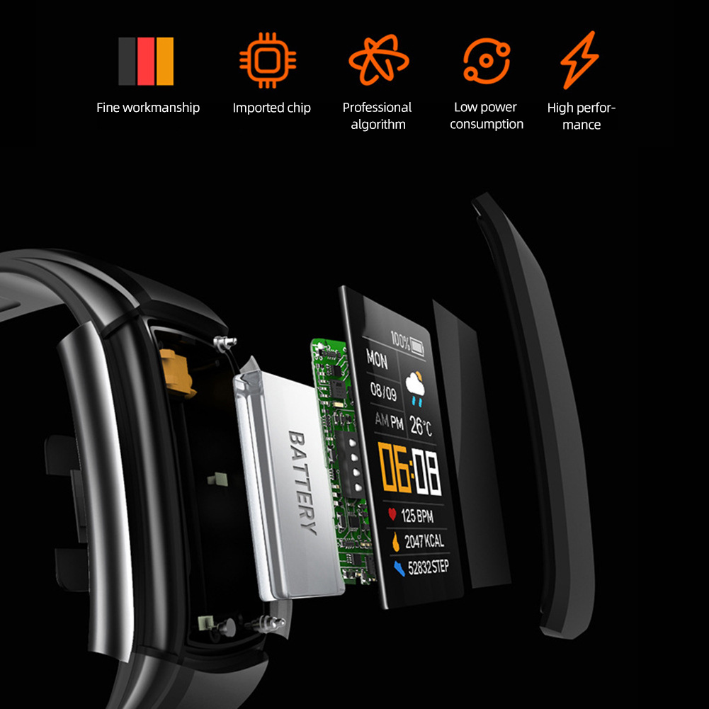 accorto guarda Impermeabile sport Smartwatch Frequenza cardiaca/pressione sanguigna/tenere sotto controllo dell'ossigeno nel sangue Ricarica diretta USB per esercizi tutto'aperto