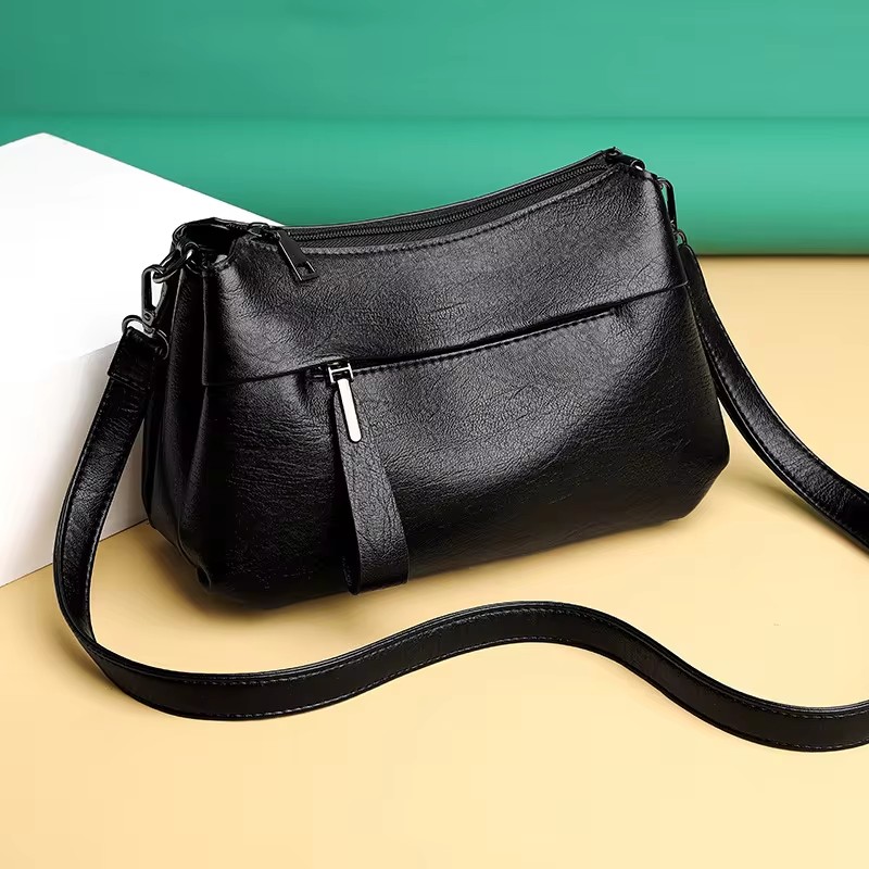 Damesschoudertas Mode-Sfeer Crossbody Messenger-Tas Voor Dames Met Grote Capaciteit, Zachte Leren Tas Voor Moederhandtas: Black