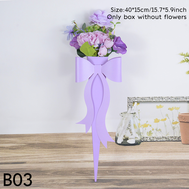 Caja de embalaje de flores con lazo, bolsa de papel portátil para ramo individual, decoración para de cumpleaños y Día de San Valentín, 1/4 piezas: 1pc / B03
