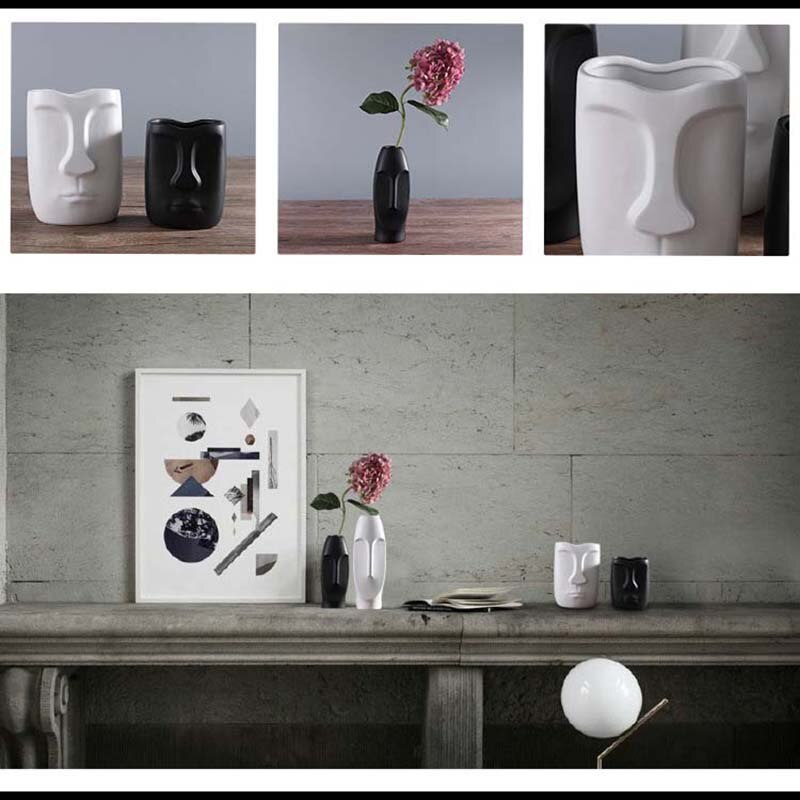 Vase abstrait nordique minimaliste en céramique | Vase noir et blanc pour visage naturel, salon d'exposition , Vase décoratif en forme de tête de Figue