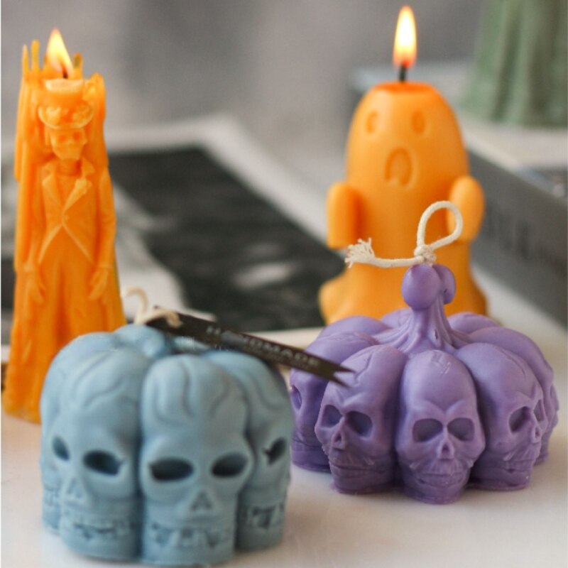 Halloween Ghost Bride Groom Candle Silicone Mold DIY Skull Pumpkin Candle Making Resin Soap Mold Christmas Craft Home Decor