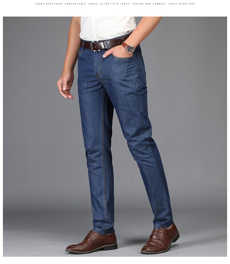 Js9852j sommer business jeans løse lige rør herrejeansbukser tencel stof afslappede herrebukser
