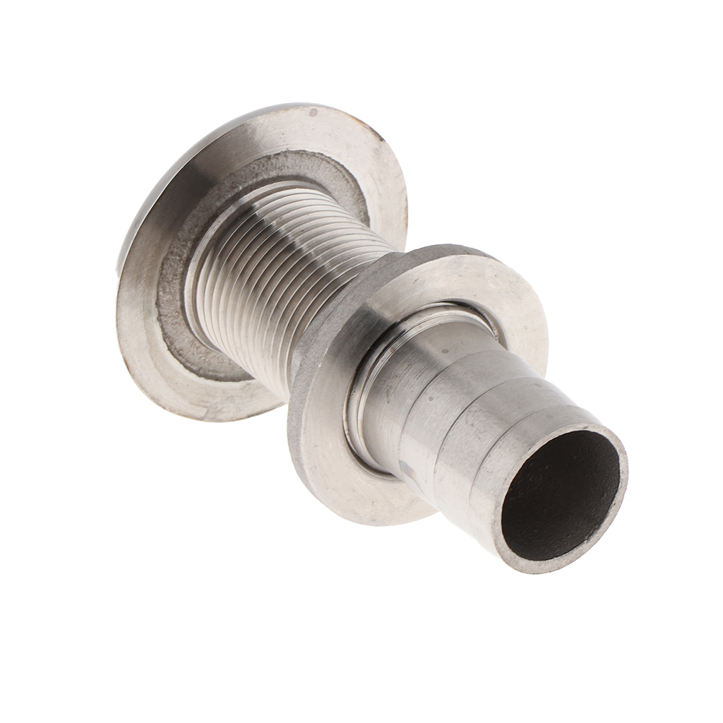 Boat Thru Hull Fitting / Drain 1 inch Hose Barb Full 316 Stainless Steel 1-1/2 1-/1/4 inch Barbed Straight Thru-Hull