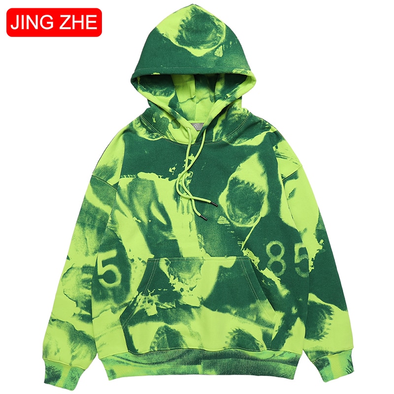 JING ZHE Winter Autumn Fleece Hoodie Men Women Hoodies Tie-dyed Sweatshirts High Street Hoody Pullovers Skateboard Tops