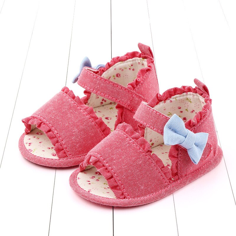 Baby Girls Ruffe Bowknot Crib Shoes Cute Summer Bowknot Floral Sandals Soft Anti-Slip Sole Toddler First Walkers Prewalker 0-18M: Red / 13-18 Months