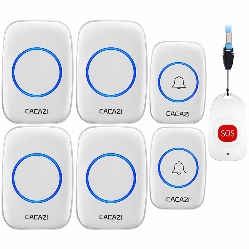 Cacazi Smart Home Draadloze Pager Deurbel Oude Man Emergency Alarm Call Bell Us Eu Uk Plug 80 M Remote 2 knop 1 Pager 4 Ontvanger