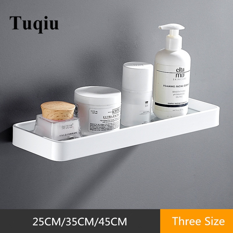 Tuqiu 25CM 35CM 45CM Glass Shelf,Square bathroom glass shelves,White Bathroom Shelf Aluminum Shower room Rack,Cosmetic Shelf