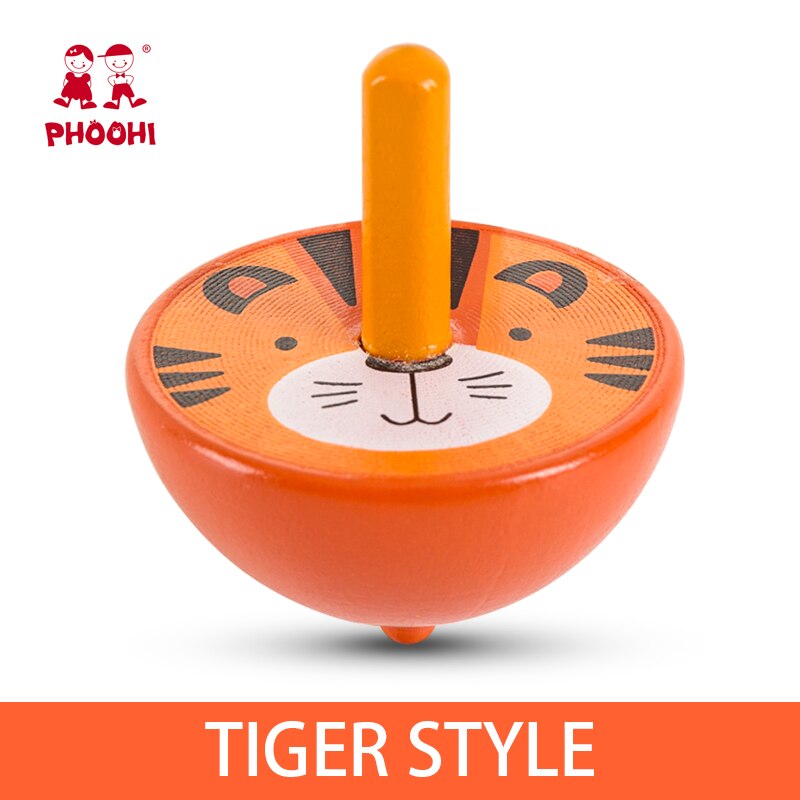 Dejlig tegneserie træ gyro stor nøjagtig spinding top totem print spinning top børns legetøj til børn: Tiger