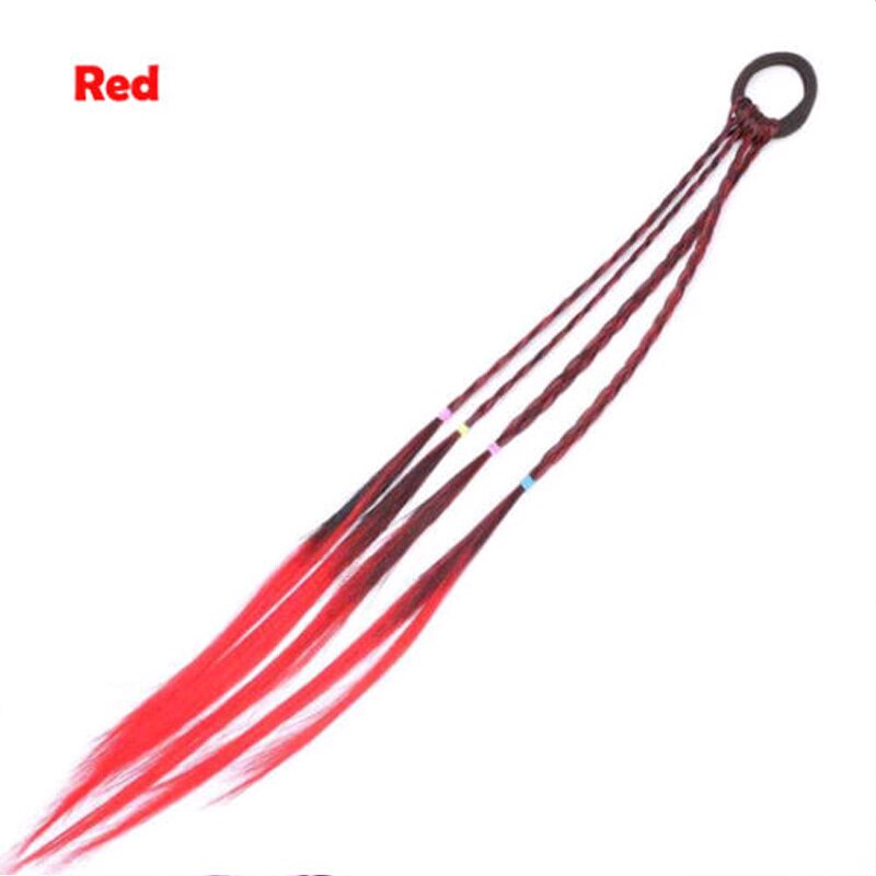 Women Ladies Braided Synthetic Hair Plaited Plait Elastic Headband Female Colorful Wigs Ponytail Hairband Wig Hair Accessories: Red