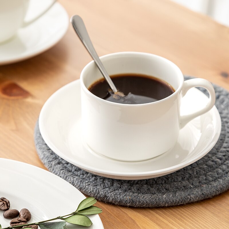 Pure White Bone China Coffee Tea Cup and Plate Set...