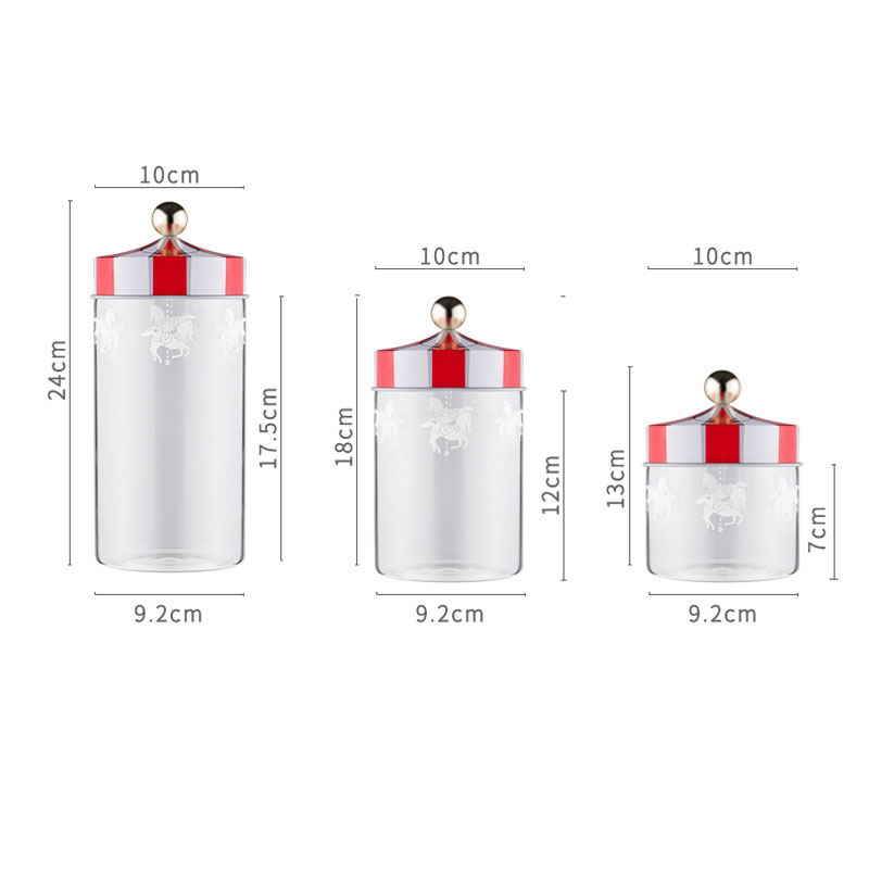 Carousel With Lids Food Storage Container Cereal Lemon Coffee Beans Snack Kitchen Storage Moisture Proof Transparent Glass Jar
