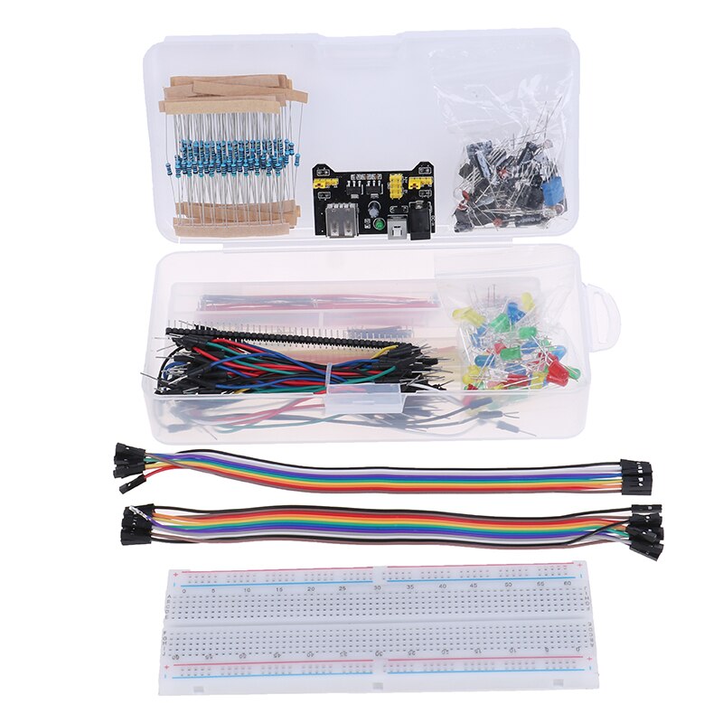 1 set elektronica componenten basis starter kit met 830 bevestigingspunten breadboard kabel weerstand, condensator, led, potentiometer