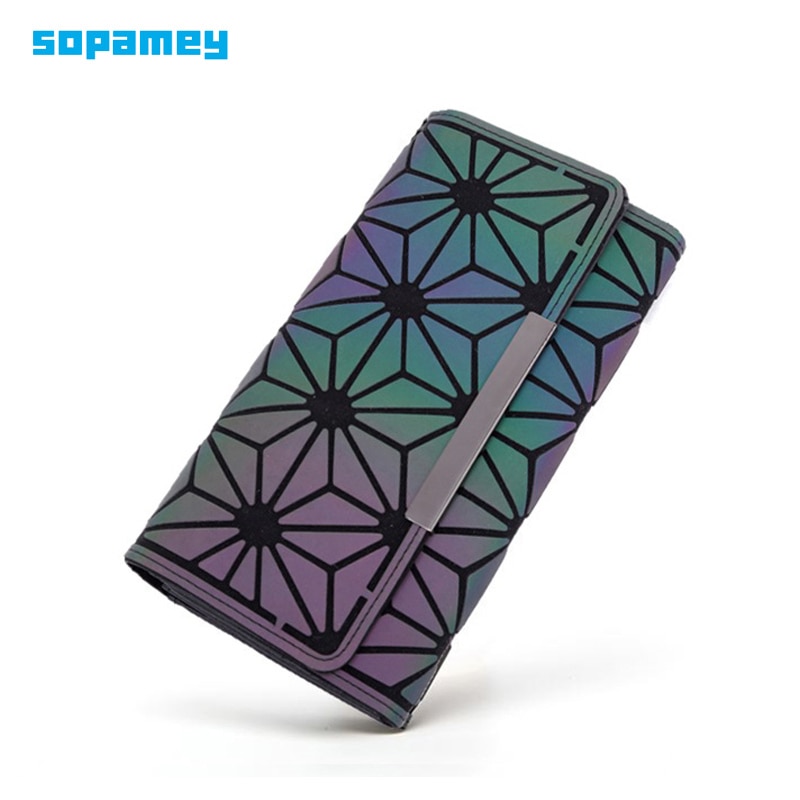 Womens Long Wallet Clutch Luminous Geometric Standard Wallets Purse Women Hologram Zipper Wallet Bag Card Holder