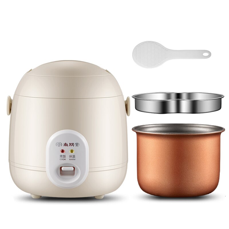 1.2L Portable Cooking Pot In Home 220V Electric Mini Rice Cooker Multicooker Electric Lunch Box for Two Person: White-Paddle-Steamer