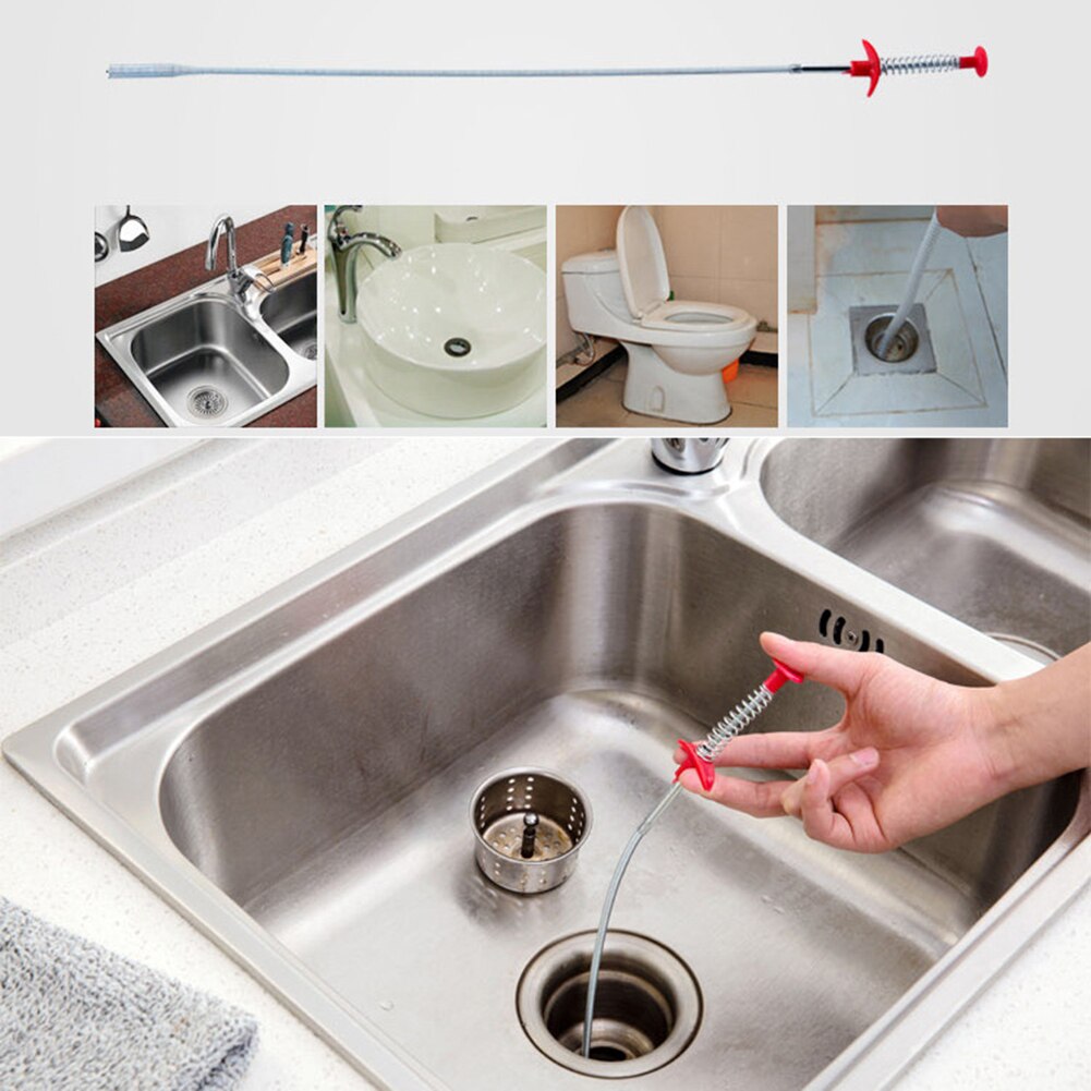 60CM flexible gancho para limpieza del fregadero Dispositivo de dragado de alcantarilla fregadero tubo Desagüe de cocina ducha inodoro tubo de resorte herramientas removedor de cabello