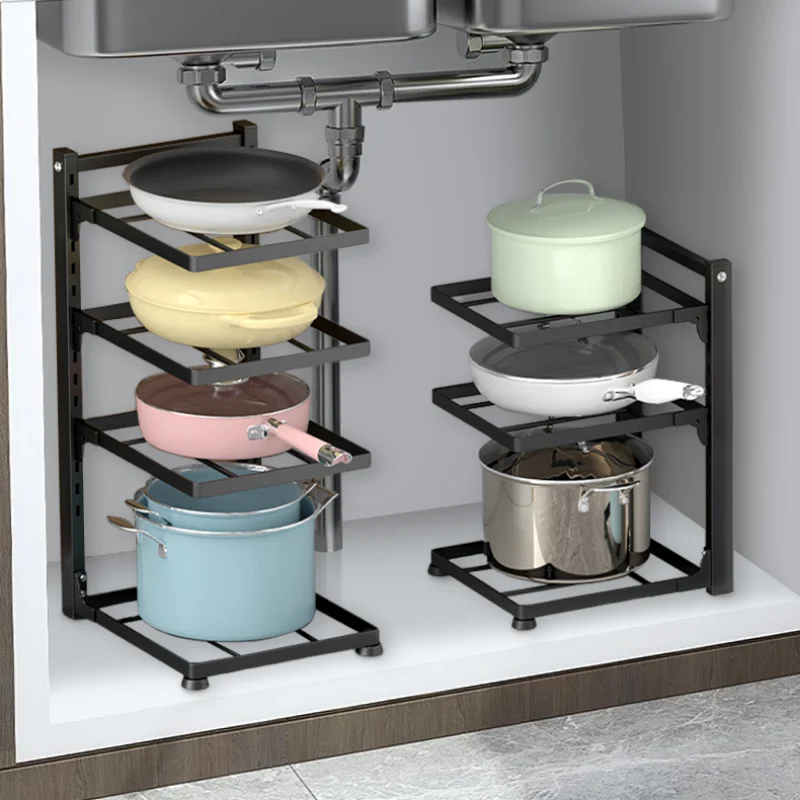 Estante organizador de cocina, soporte ajustable para armario de ollas, soporte para sartén para el hogar multicapa, estantes de almacenamiento para ollas y cuencos,