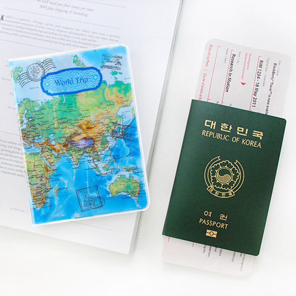 1pc verdenskart reise pass cover pvc case merke pass holder dokumenter mappe bag billett dokument visittkortholdere