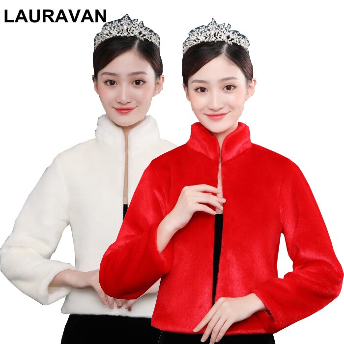 Rouge à manches longues fausse fourrure col haut boléro soirée mariage bal foulard de tête pour femme fourrure haussements d'épaules veste mariée demoiselles d'honneur couvrir