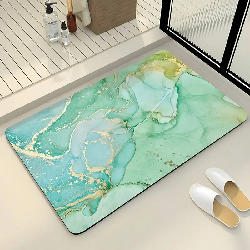 Alfombra de baño con textura de mármol, alfombra de baño antideslizante de lujo para ducha, alfombrillas para pies súper absorbentes, felpudo de baño para el hogar de secado rápido: Verde / 400 mm x 600 mm