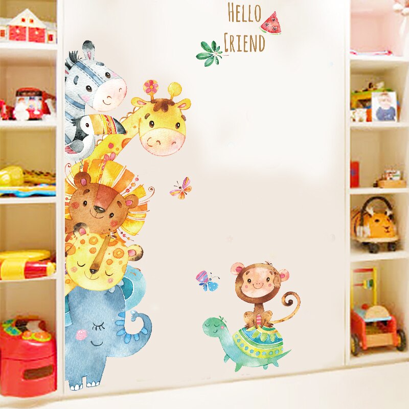 1 sæt dyr serie tegneserie dyr aftagelige vinyl wallstickers børn favoriserer baby shower drenge soveværelse søde kunst decals