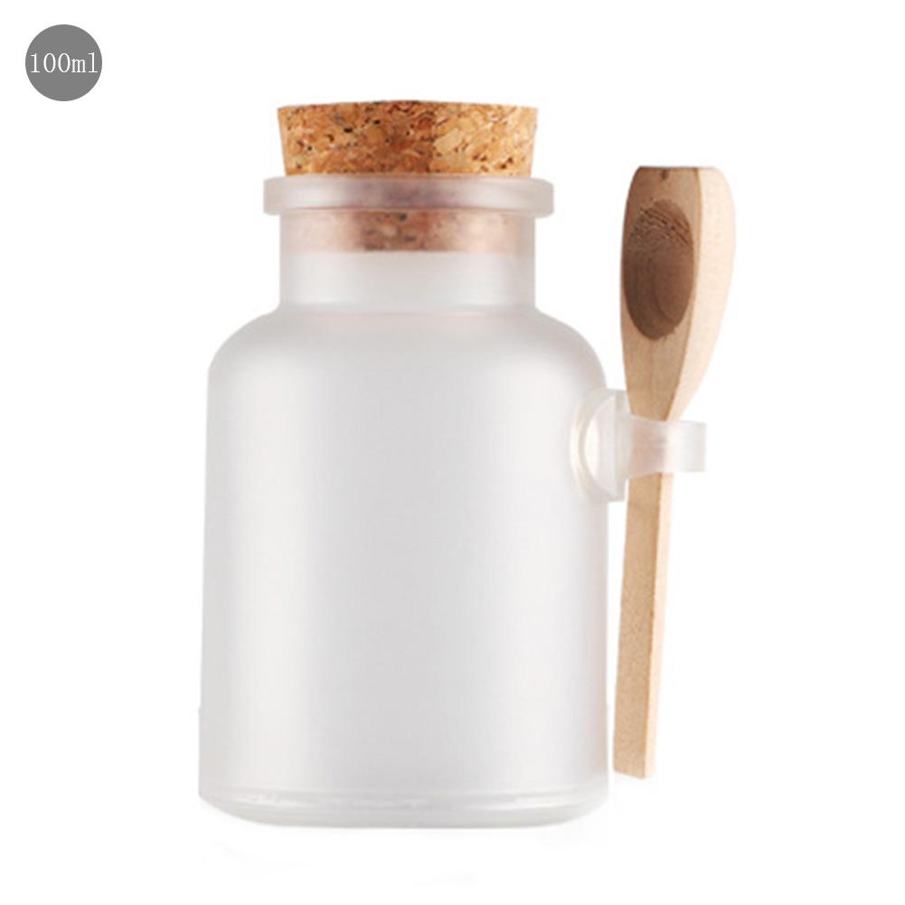 100ml 200ml runde abs badesalt flaske glas maske pulver creme flaske varer opbevaring krukker med træske: 100ml