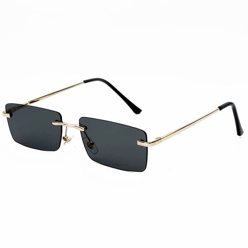 Hip hop solbriller uden kant kvinder mænd rektangulære solbriller mærke metal solbriller streetwear briller: Sort