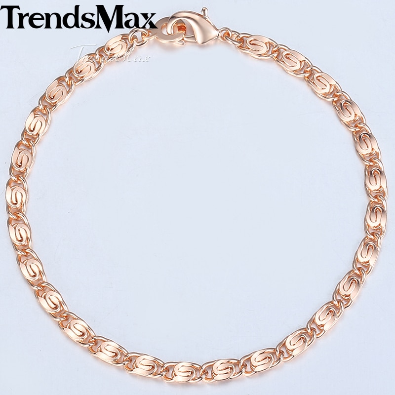 Thin Bracelet for Women 4mm 20cm 585 Rose Gold Snail Link Chain Bracelets Femme Women's Jewelry Christmas CB08