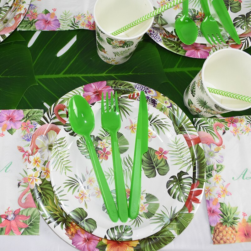 Sommer Party Einweg Geschirr Set Palm Blätter Papier Teller Tassen Servietten für Hawaii Strand Party Dekoration Hochzeit Liefert