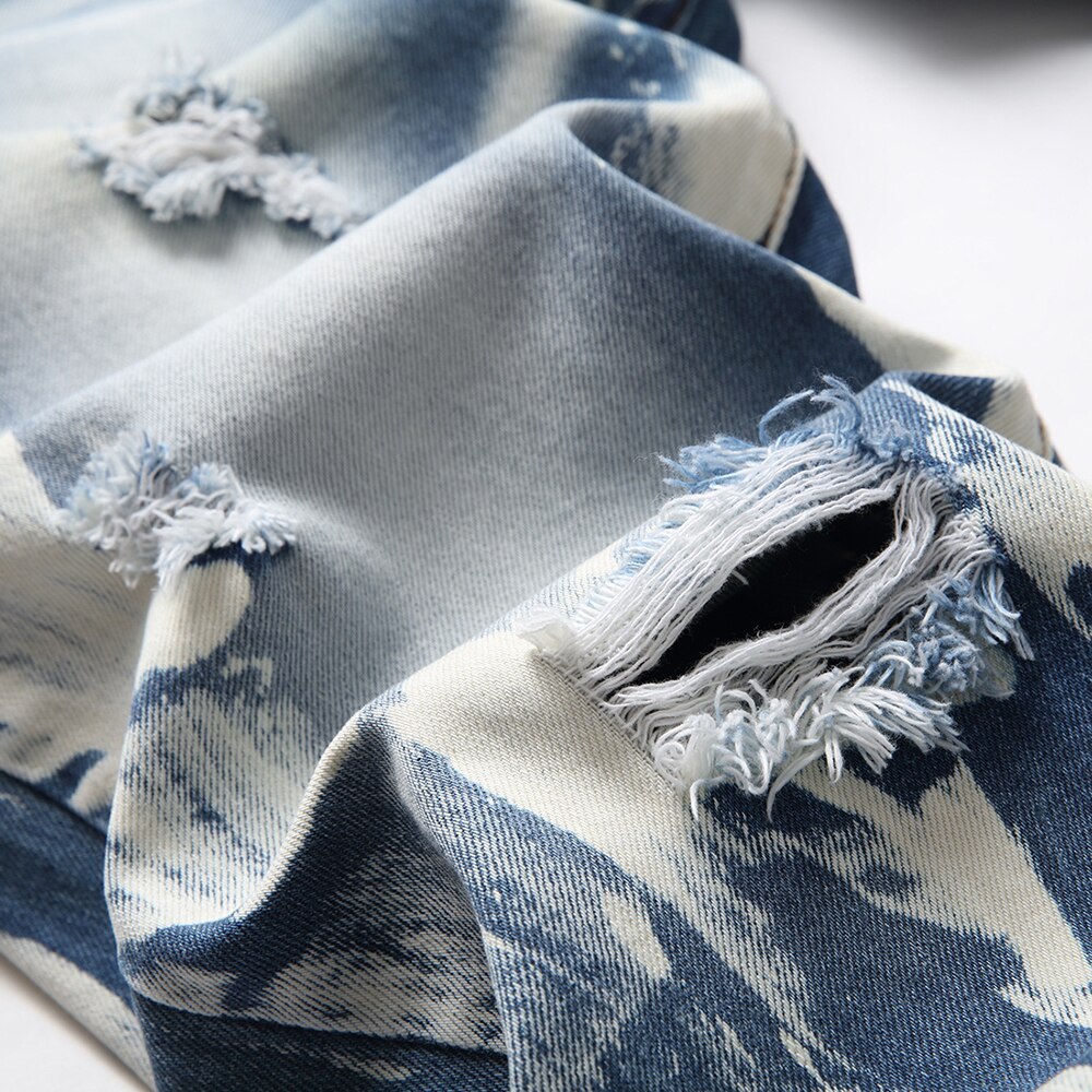Mannen Gaten Ripped Denim Jeans Streetwear Slanke Broek Geschilderd Vernietigd Gewassen Broek