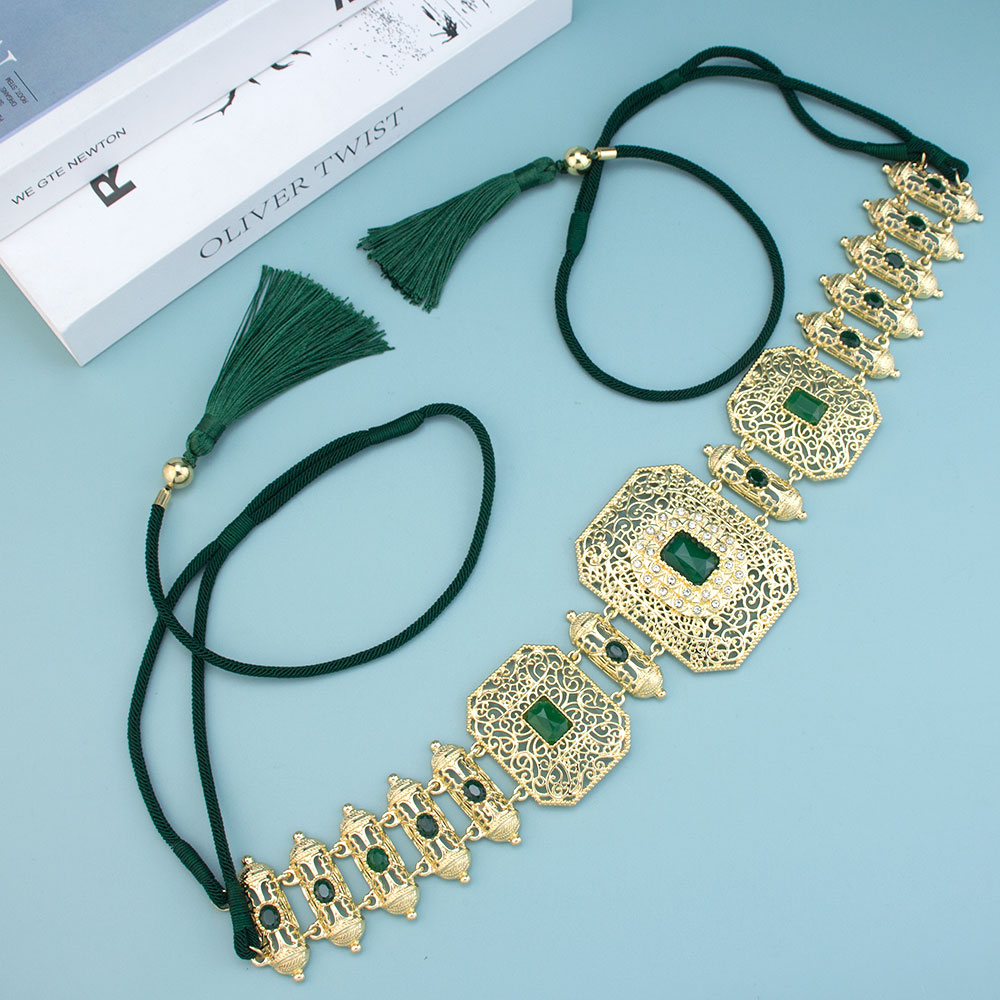 Neovisson Style arabe main corde taille chaîne marocain Caftan ceinture longueur réglable femmes robe ceinture dames préférée: Zinc bleu plaqué