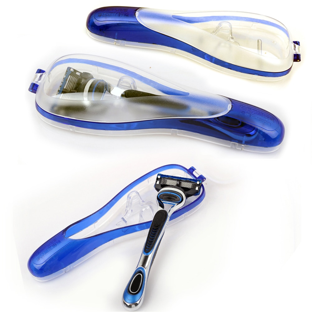Blå reise bærbare barberblader for menn boks barbermaskin holder boks boks kvinnelig barbermaskin