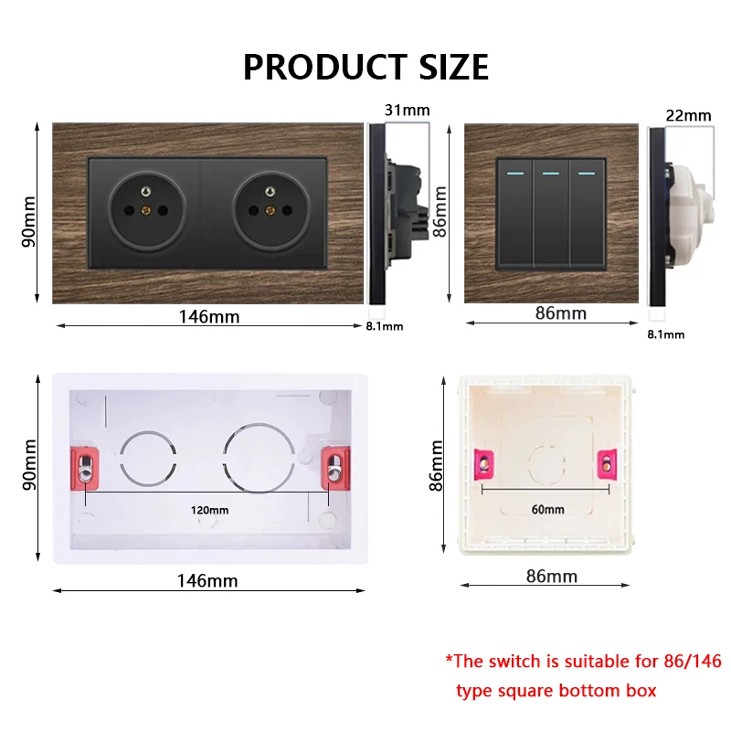 Interrupteur d'éclairage mural rétro grain de bois, prise de courant murale rapide de Type C 18W 220V, prise électrique européenne EU FR avec chargeur USB