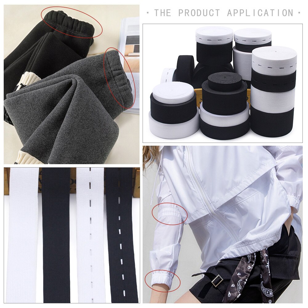 8 hilo negro blanco banda elástica plana cinta de goma para coser ropa pantalones accesorios cinturón elástico cinta ropa DIY