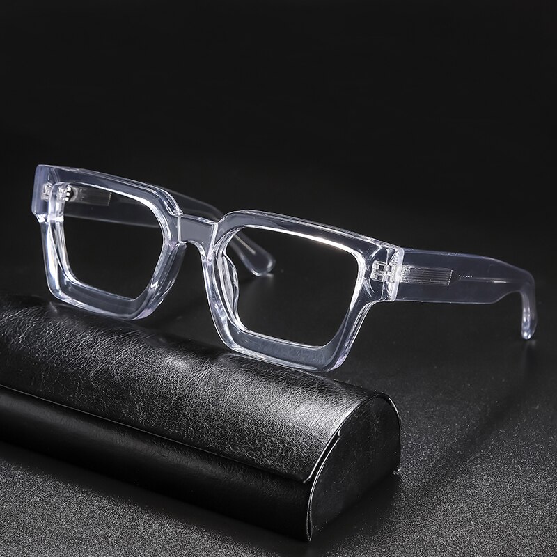 Gafas graduadas de acetato Vintage para hombre y mujer, lentes cuadradas transparentes para miopía, montura de lujo Retro: Transparent