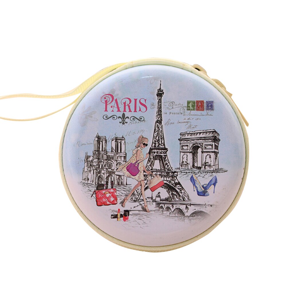 1PC Portable Key Wallet Pouch Bag Mini Cute Unisex Women Round Headset Paris Eiffel Zipper Coin Purse
