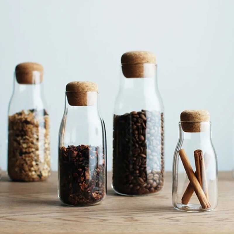 Glasforsegling krukke gennemsigtig kaffe opbevaring krukke kork husholdnings glas te køkken krukke glas forseglet tank glas mad opbevaring krukker