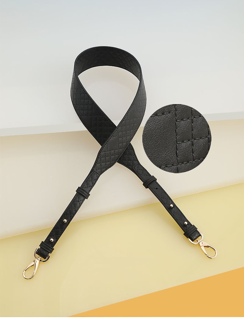 Mærke vævemønster justerbar taske bred rem kvinders læder skulder crossbody rem taske tilbehør: Diamant linje sort