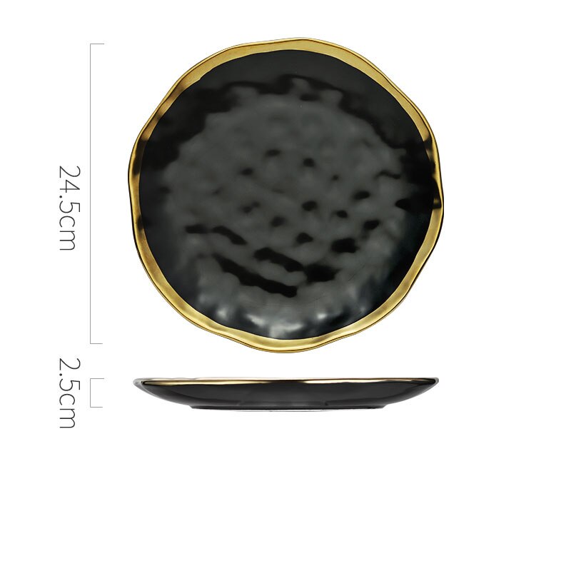 Plato de cena de porcelana minimalista Color sólido West-plato de comida postre Plato decorativo de cerámica de lujo platos hogar: black black