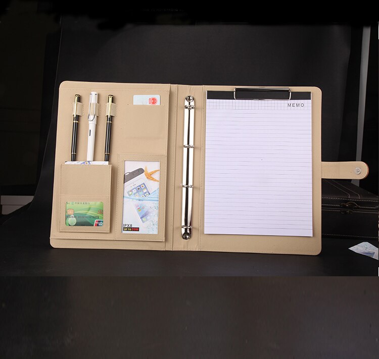 a4 leather folder Padfolio multifunction organizer planner notebook ring binder A4 file folder with calculator 1163
