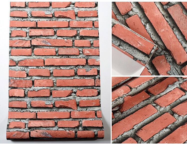 Vintage Huai Old 3D Simulation Brick Pattern Red Brick Brick Wallpaper Cafe Bar Restaurant Red Brick Wallpaper: Default Title