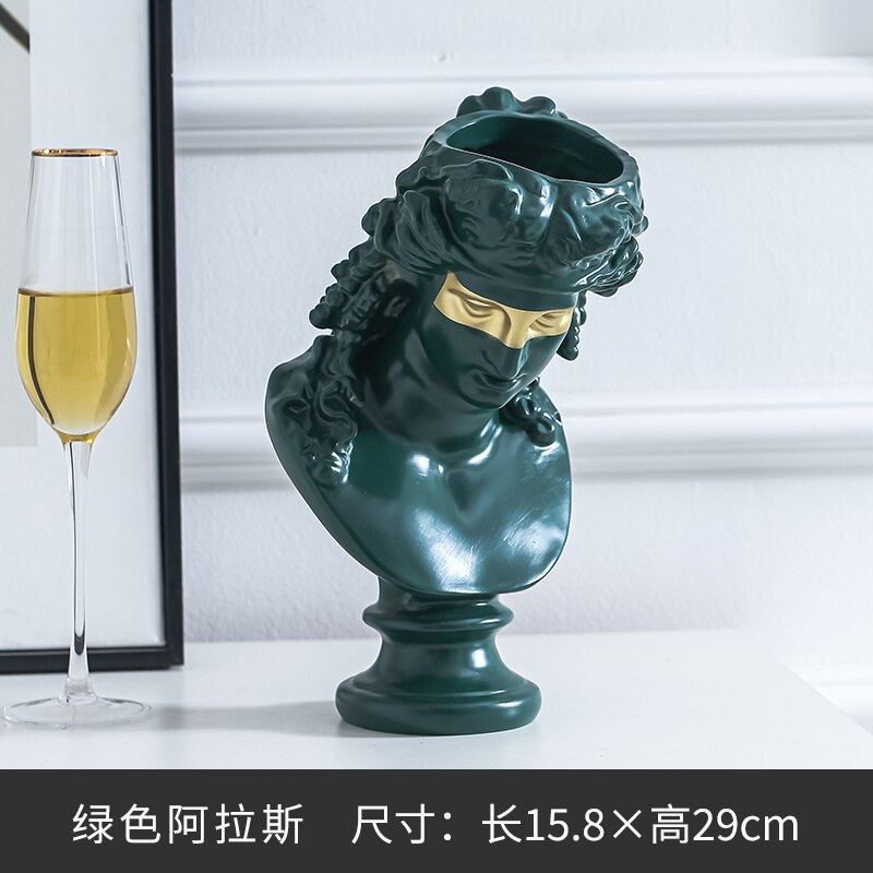 David sculpture plaster head makeup pen rinse birthday Christmas Eve tabletop decoration: Ariad Dark Green