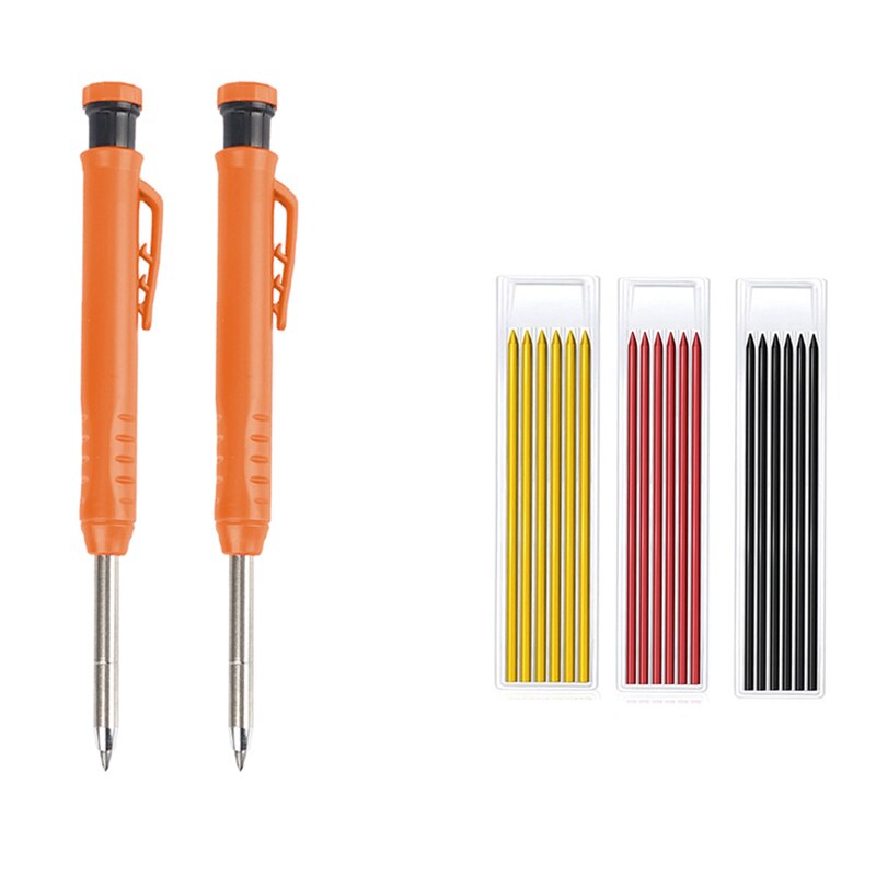 Diep Gat Effen Timmerman Potlood Set Met Multicolor Refill Leads Ingebouwde Slijper Mechanische Potlood Marker Markering Tool: 2 orange Pen 3 Lead