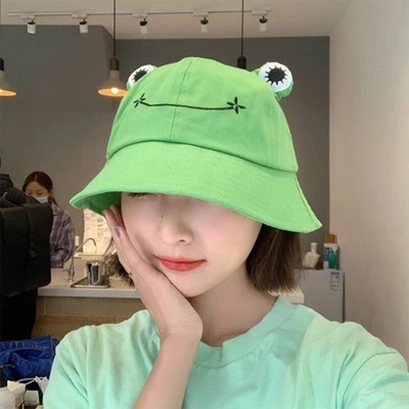 Frog Bucket Hat Summer Hat Female Parent-Child Frog Fishing Cap for Women Girls Cute Sun Hat Big Eyes Bucket Hat